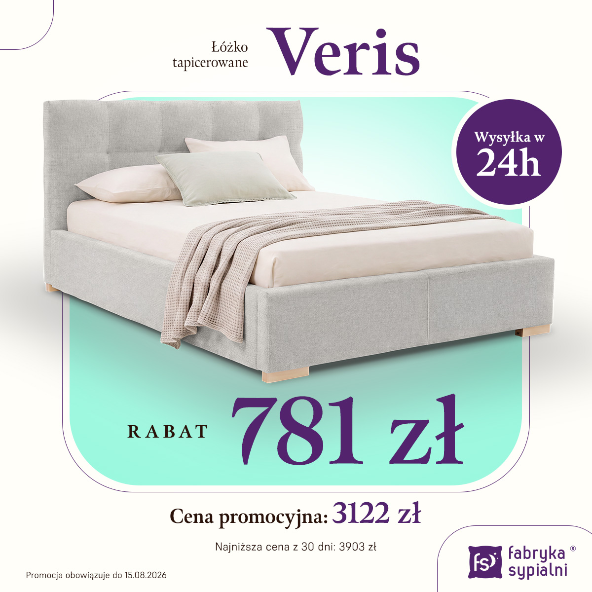 Promocyjne łóżko tapicerowane Veris 160x200 dostępne od ręki